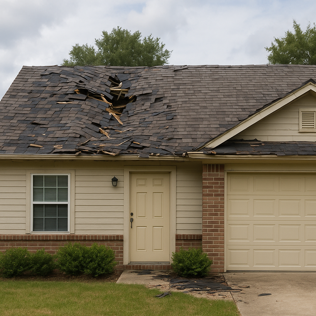Home with roof damage